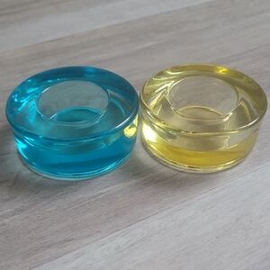 Blue and Yellow Glass Candle Holders